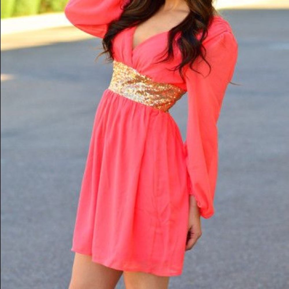 coral chiffon dress!